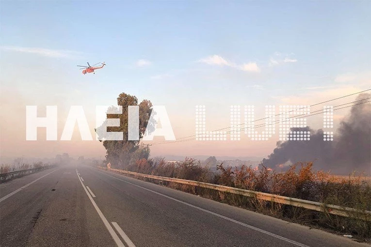 Μεγάλη πυρκαγιά στα Λεχαινά- Διεκόπη η κυκλοφορία στην Εθνική Οδό Πατρών – Πύργου (εικόνες, βίντεο)